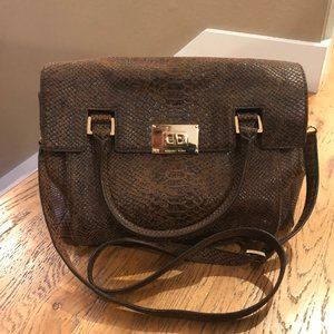 Suede / Leather Embossed Python Crossbody Satchel